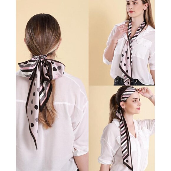 Women's Black Gray Pink Fashion Oblique Angle Silk Neck Scarf Printed Scarves - Picture 3 of 8